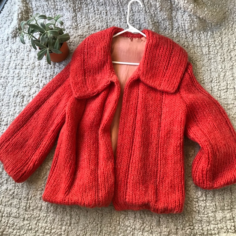 VINTAGE 1960s ORANGE KNIT COAT - size M/L